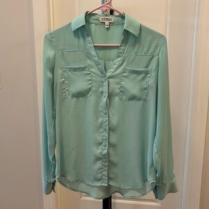 Express the portofino shirt blouse aqua blue